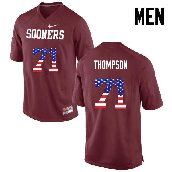Men Oklahoma Sooners #71 Tyrus Thompson College Football USA Flag Fashion Jerseys-Crimson - Click Image to Close